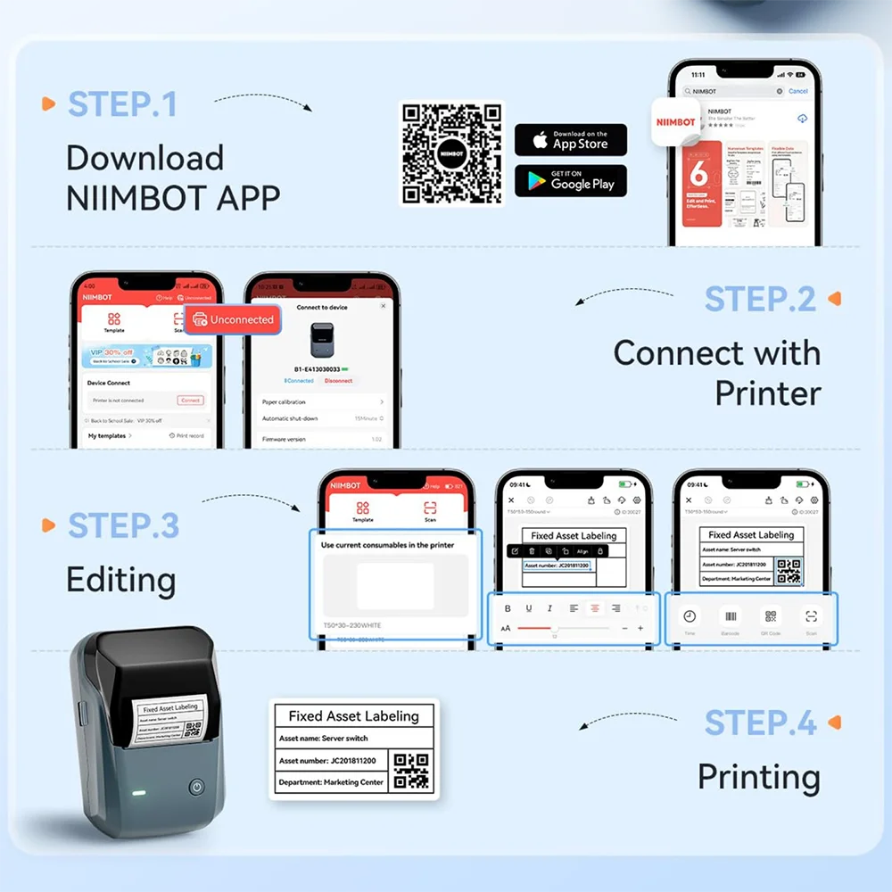 NIIMBOT B1 Portable Bluetooth Label Printer